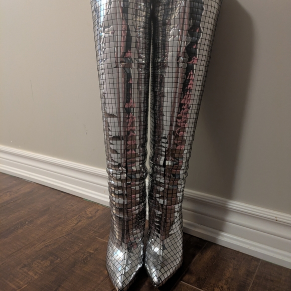 Disco Ball Silver Over the Knee Boots - Picture 3 of 3